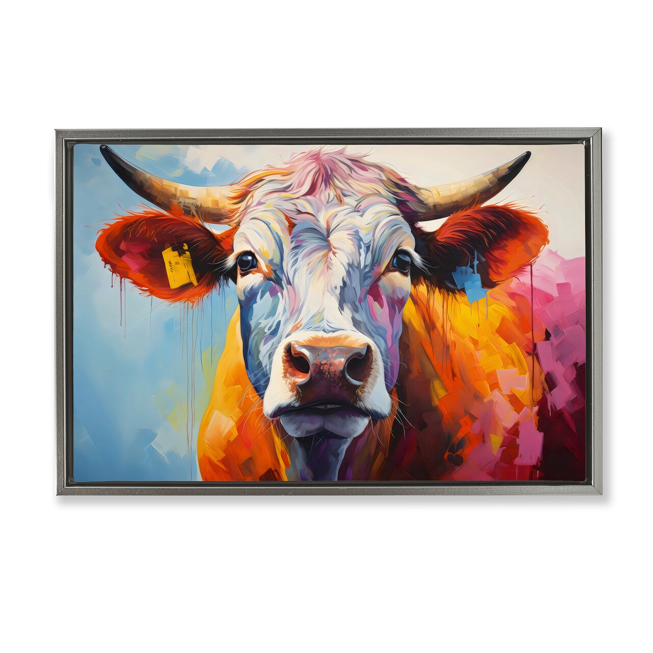 Stupell Industries Colorful Cattle Portrait Floating Frame, design by LSR Creative Studio
